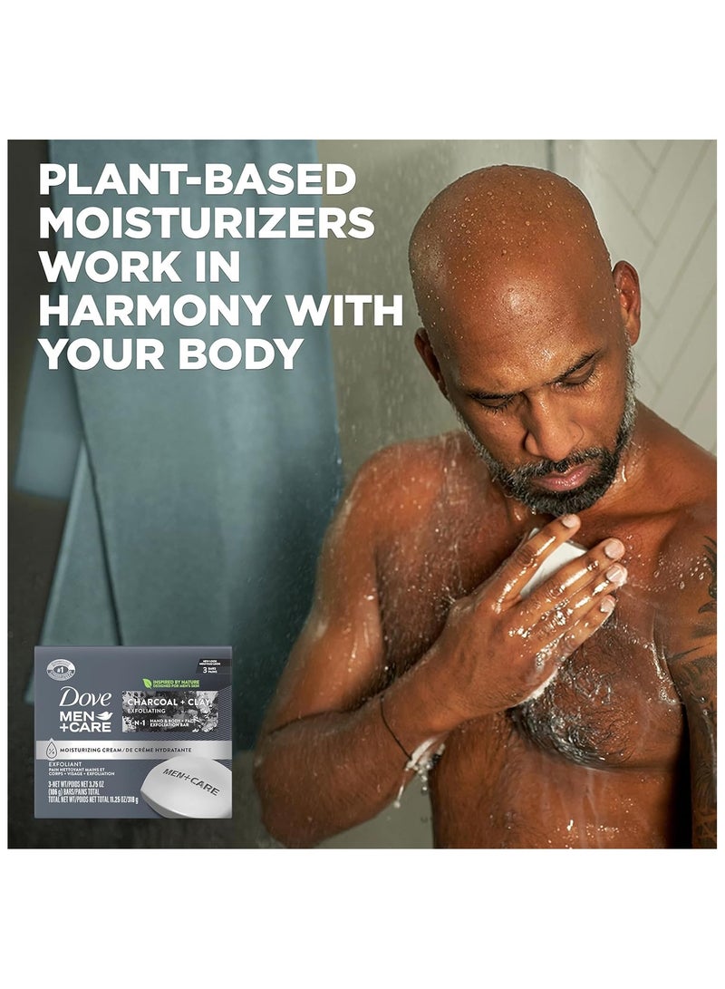 Dove Men+Care 3 Pack 3 in 1 Charcoal + Clay Soap Bar Each 106g Body Face and Hand Exfoliating, Purifying Bar Soaps for Men, Plant Based with Essential Oils, Moisturizes Dry Skin, Clean Scent - Image 4